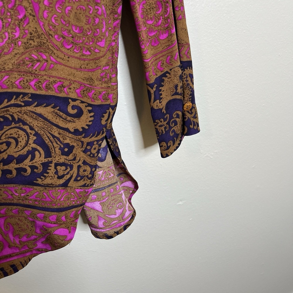 Vtg Dana Buchman Silk Blouse Button Up 12 Lagenlook Tunic Pink Brown‎ Boho Artsy - Picture 9 of 10